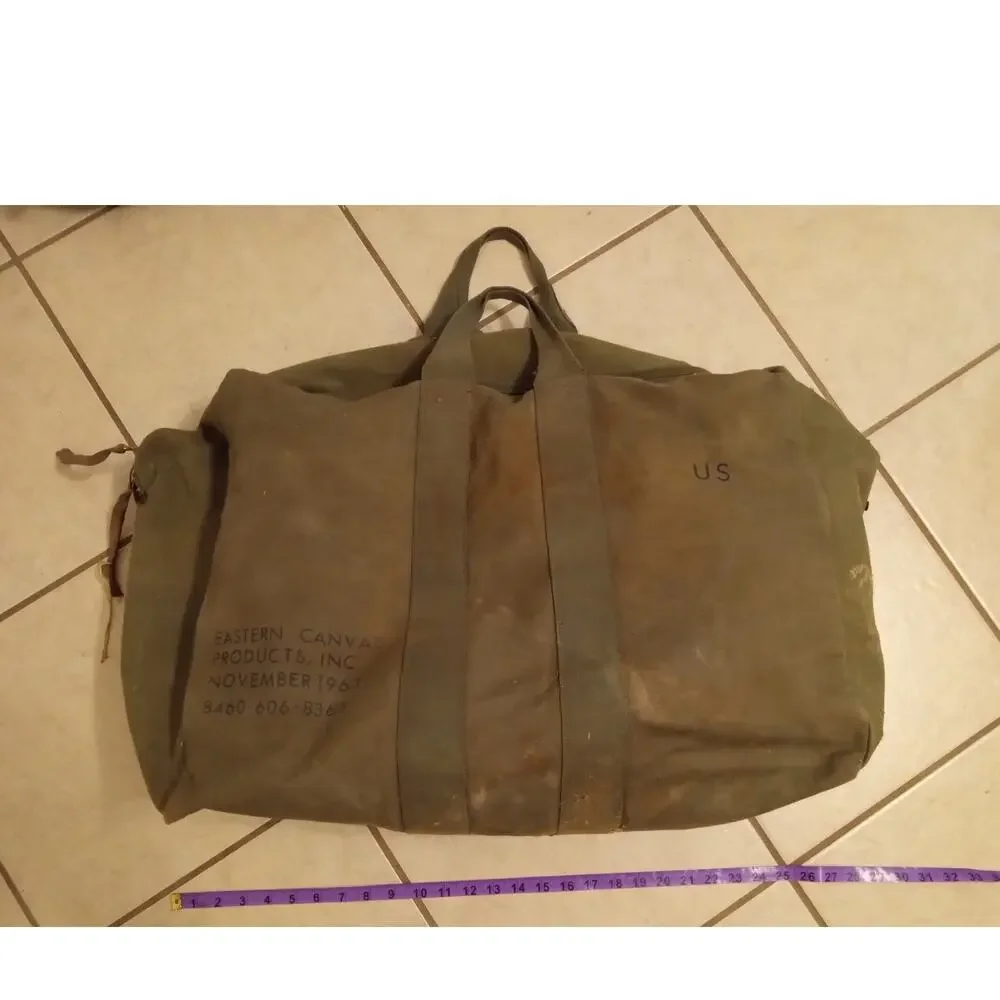 Vintage 1963 US Military Flyers Kit Bag Olive Drab Canvas Aviator Duffle Bag